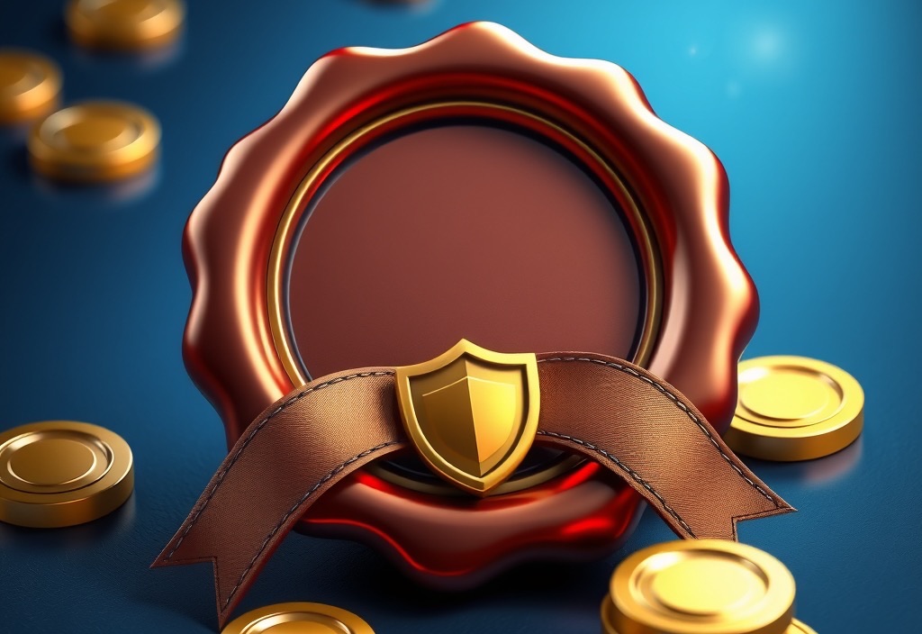 Certification seal and shield over a navy 11xplay casino floor